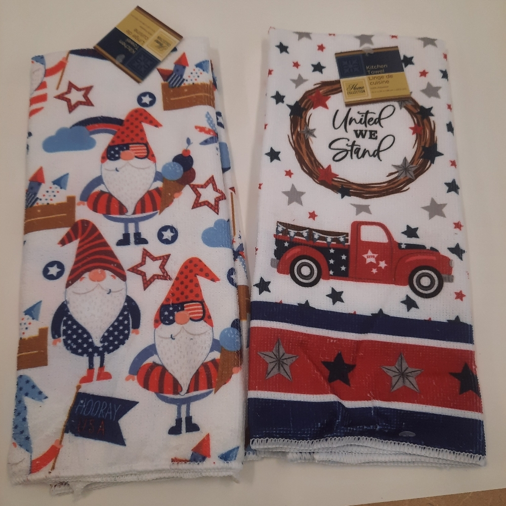 Kitchen towels with gnomes and truck